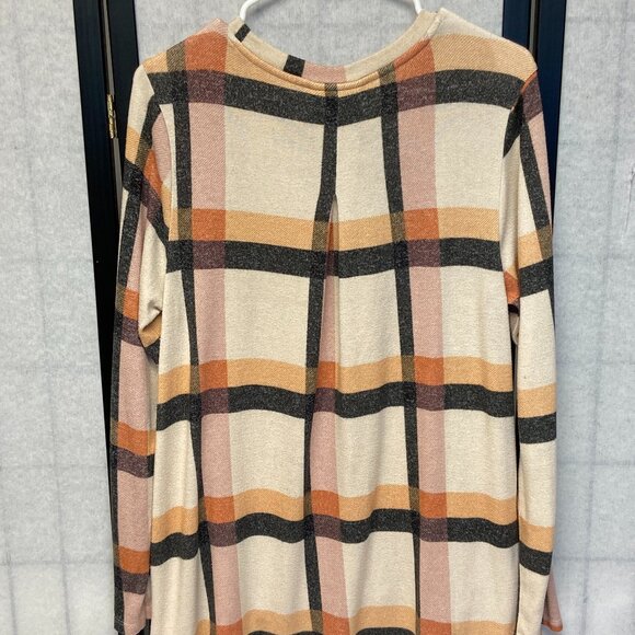 Studio B Bobeau Long Sleeve Scoop Neck Fuzzy Knit Pleat Back Plaid Tee Shirt XL - Picture 10 of 13